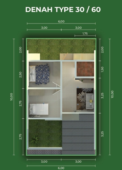 Denah rumah Type 30/60 Citra Pesona Wanamulya